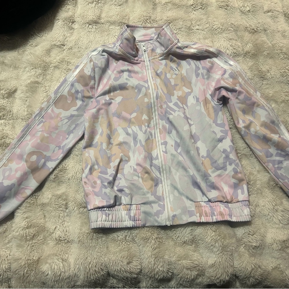adidas Kids Pink and Gray Camouflage Puffer Jacket